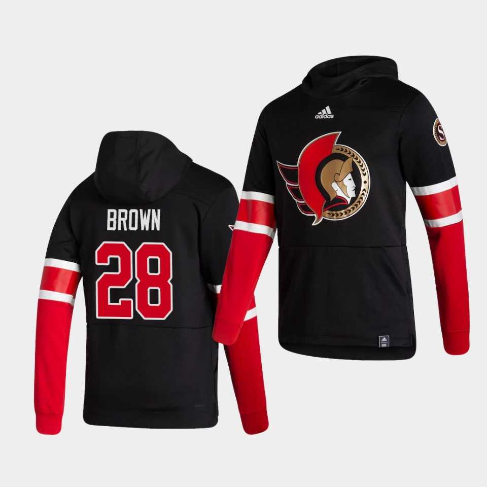 Men Ottawa Senators 28 Brown Black NHL 2021 Adidas Pullover Hoodie Jersey